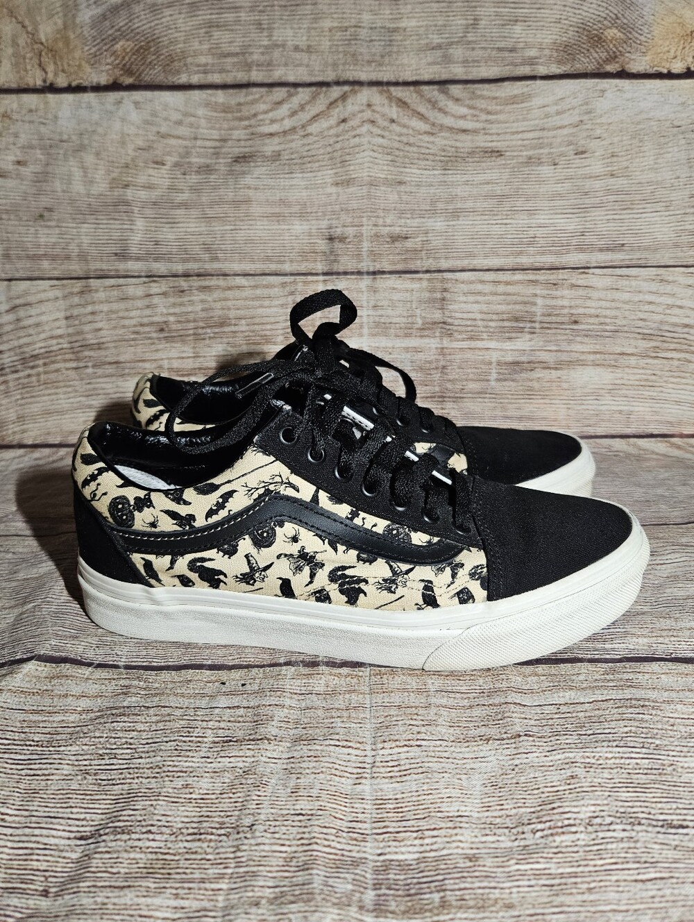 Vans Customs Old Skool Tan And Black Spooky Halloween Witches Canvas Sneakers